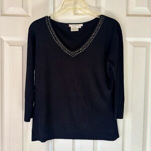 LOULOU Black Size Large Beaded/Sequin V-Neck Sweater Casual or Dress